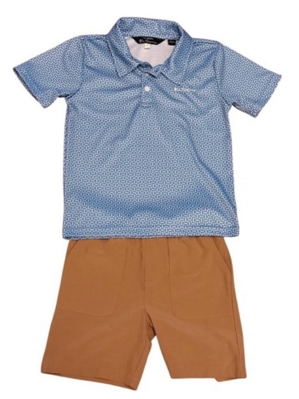 Ben Sherman Boys 2 Piece Set Blue Patterned Polo & Brown Shorts Outfit Size 6